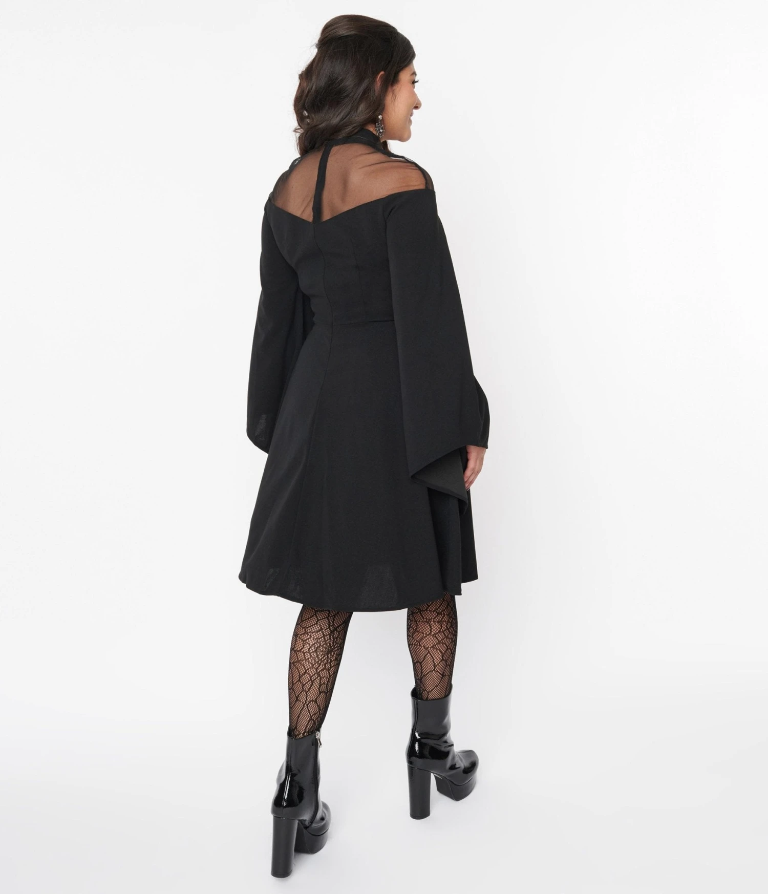 Black Bell Sleeve Flare Dress 2 Black Bell Sleeve Flare Dress - Image 2