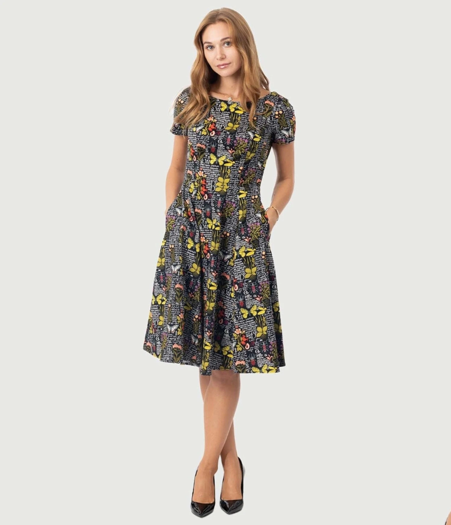Black & Botanical Butterfly Print Swing Dress 1 Black & Botanical Butterfly Print Swing Dress