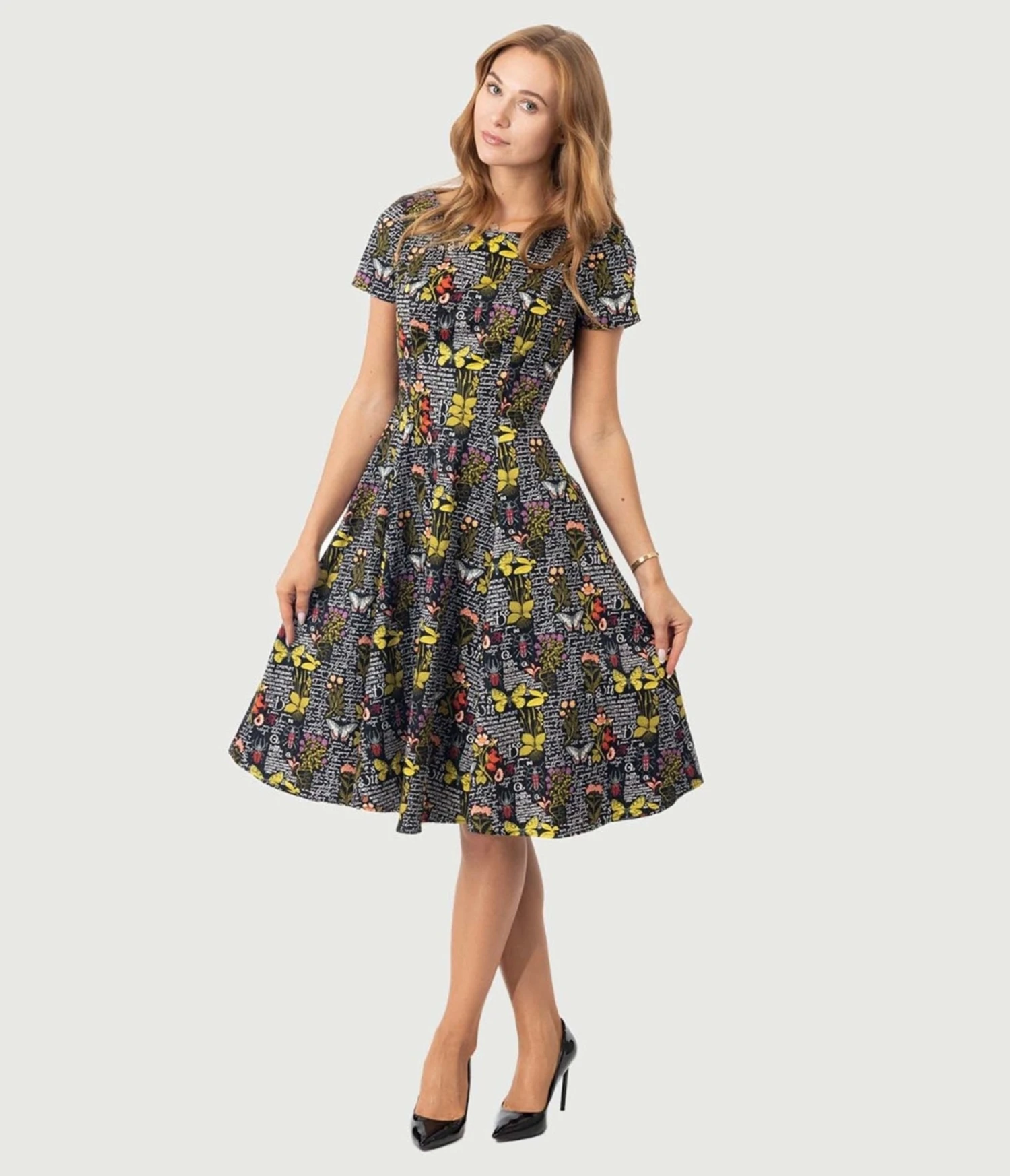 Black & Botanical Butterfly Print Swing Dress 2 Black & Botanical Butterfly Print Swing Dress - Image 2