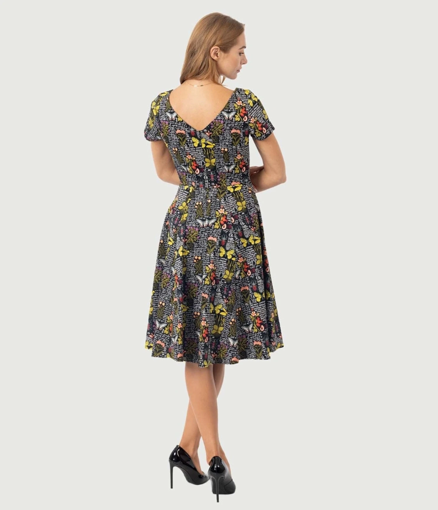Black & Botanical Butterfly Print Swing Dress 3 Black & Botanical Butterfly Print Swing Dress - Image 3