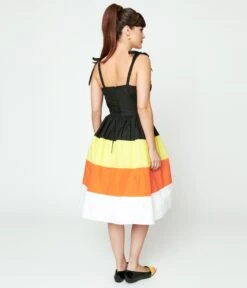 Black & Candy Corn Stripe Swing Dress -Pleaser Clothing Store black candy corn stripe swing dress 919879