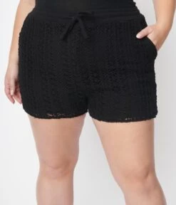 Black Crochet Collared Top & Shorts Set -Pleaser Clothing Store black crochet collared top shorts set 385394
