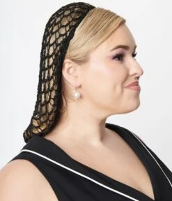 Black Crochet Hair Snood -Pleaser Clothing Store black crochet hair snood 101378