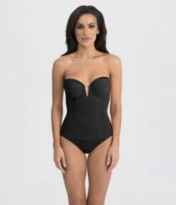 Black Deep Plunge V-Wire Longline Vivienne Bustier Bra