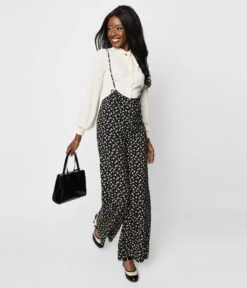 Black Ditsy Floral Jordan Suspender Jumpsuit -Pleaser Clothing Store black ditsy floral jordan suspender jumpsuit 402623