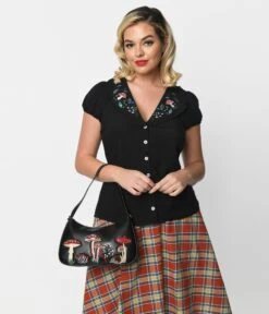 Black Embroidered Natura Button Up Blouse -Pleaser Clothing Store black embroidered natura button up blouse 341633