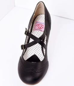 PLEASER Black Faux Leather Detailed Heel -Pleaser Clothing Store black faux leather detailed heel 964708