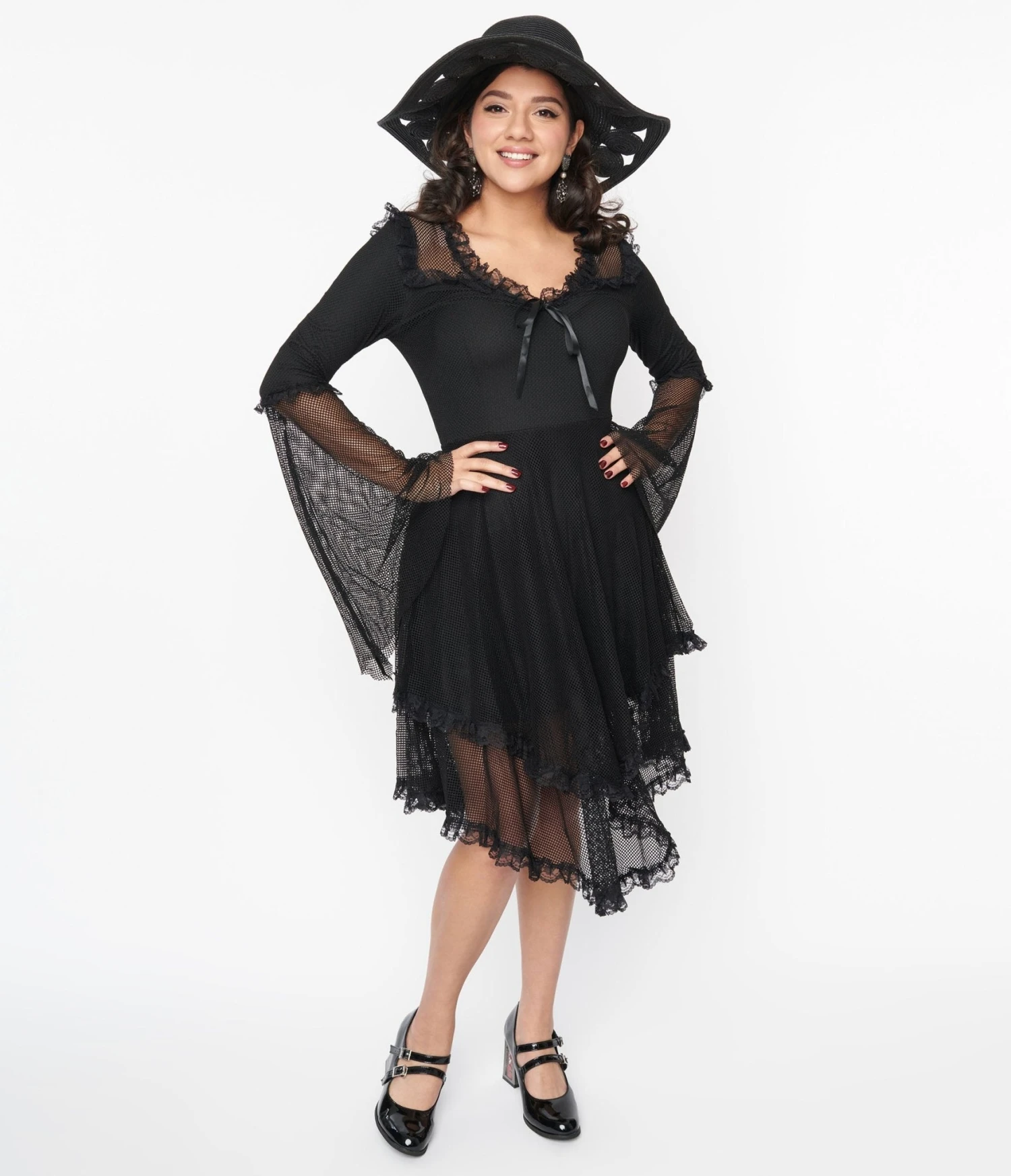 Black Fishnet Frill Flare Dress 1 Black Fishnet Frill Flare Dress