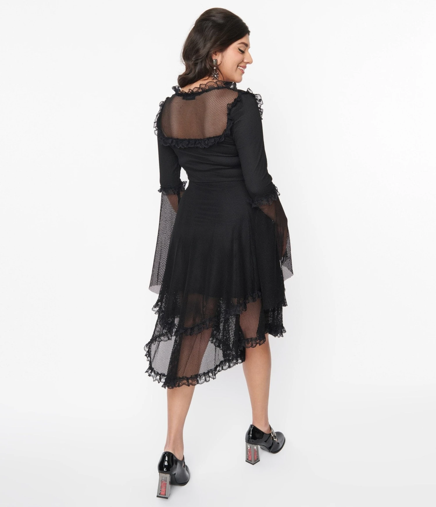 Black Fishnet Frill Flare Dress 3 Black Fishnet Frill Flare Dress - Image 3