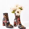 Black Floral Faux Buckle Booties