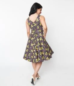 Black Floral Ria Swing Dress 5 Black Floral Ria Swing Dress -Pleaser Clothing Store black floral ria swing dress 759565