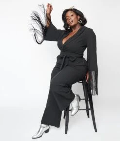 Black Fringe Belted Jumpsuit