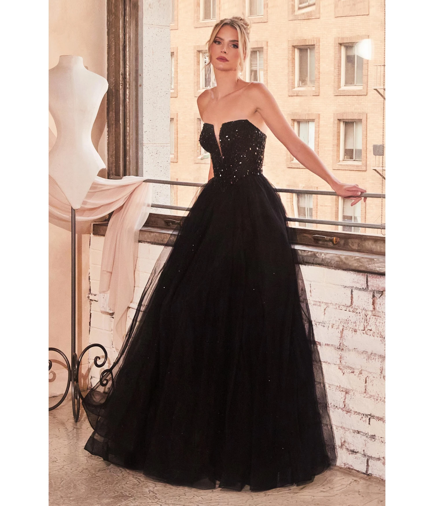 Cinderella Divine Black Glitter Bodice & Tulle Prom Ball Gown 2 Cinderella Divine Black Glitter Bodice & Tulle Prom Ball Gown - Image 2