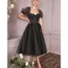 Cinderella Divine Black Glitter Floral Swing Prom Dress