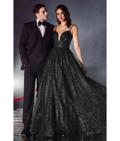 Cinderella Divine Black Glitter Sleeveless Ball Gown