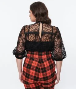 Black Glitter Web Mourning Blouse -Pleaser Clothing Store black glitter web mourning blouse 582673