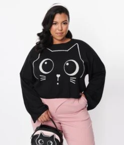 Black Kawaii Kitty Sweater -Pleaser Clothing Store black kawaii kitty sweater 254648