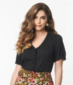 Black Lace Button Down Top 8 Black Lace Button Down Top -Pleaser Clothing Store black lace button down top 674707
