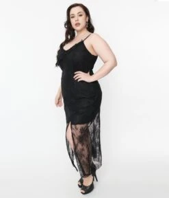 Black Lace Ruffled Midi Dress -Pleaser Clothing Store black lace ruffled midi dress 132835