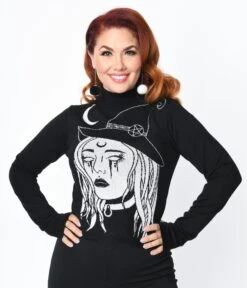 Black Laetitia's Covenstead Knit Sweater -Pleaser Clothing Store black laetitias covenstead knit sweater 724927