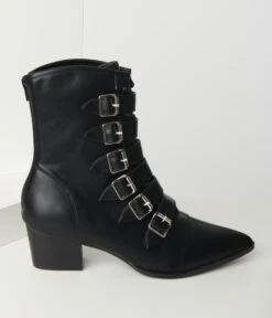 Black Leatherette Buckle Coven Boots -Pleaser Clothing Store black leatherette buckle coven boots 550932