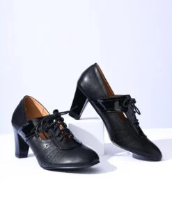 Black Leatherette Oxford Heels