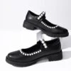 Black Leatherette & Pearl Mary Jane Flats
