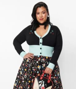 Black Let's Go Bowling Cropped Cardigan -Pleaser Clothing Store black lets go bowling cropped cardigan 707618