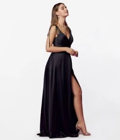 Black Liquid Satin Prom Dress -Pleaser Clothing Store black liquid satin prom dress 245206