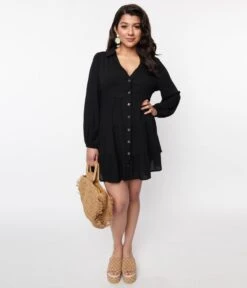 Black Long Sleeve Mini Dress -Pleaser Clothing Store black long sleeve mini dress 526261