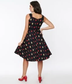 Black Makeup Print Swing Dress -Pleaser Clothing Store black makeup print swing dress 504579