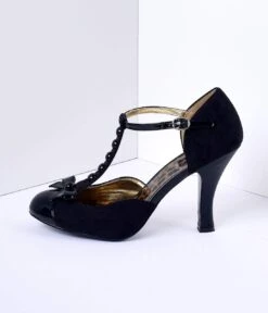 PLEASER Black Microsuede Button Up T-Strap Heels -Pleaser Clothing Store black microsuede button up t strap heels 832573