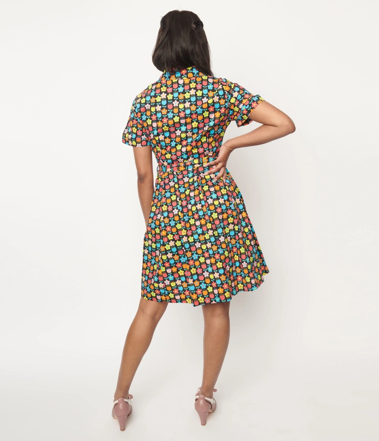 Black & Multicolor Floral Fit & Flare Dress 3 Black & Multicolor Floral Fit & Flare Dress - Image 3