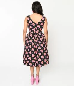 Black & Multicolor Floral Hearts Swing Dress -Pleaser Clothing Store black multicolor floral hearts swing dress 229415