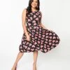 Black & Multicolor Floral Hearts Swing Dress