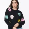 Black & Multicolor Floral Knit Sweater