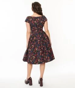 Black & Multicolor Floral Nova Swing Dress 5 Black & Multicolor Floral Nova Swing Dress -Pleaser Clothing Store black multicolor floral nova swing dress 366503