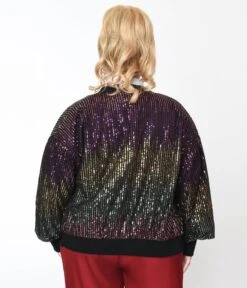 Black & Multicolor Sequin Bomber Jacket 5 Black & Multicolor Sequin Bomber Jacket -Pleaser Clothing Store black multicolor sequin bomber jacket 480706