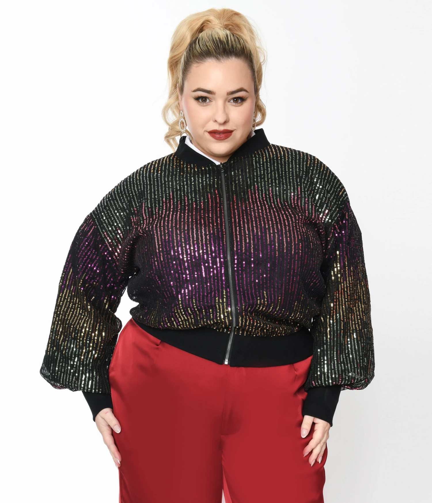 Black & Multicolor Sequin Bomber Jacket 2 Black & Multicolor Sequin Bomber Jacket - Image 2