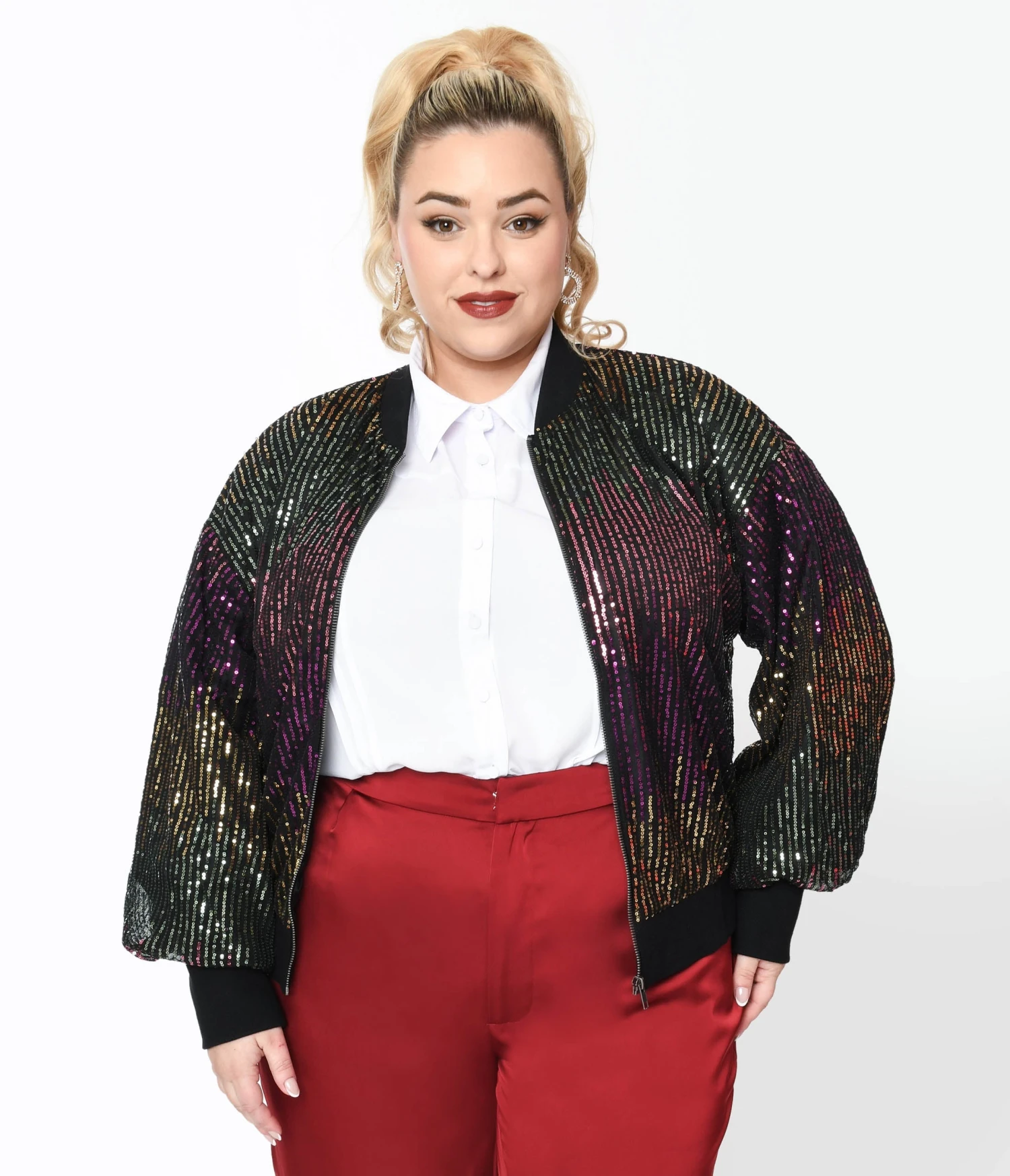 Black & Multicolor Sequin Bomber Jacket 1 Black & Multicolor Sequin Bomber Jacket