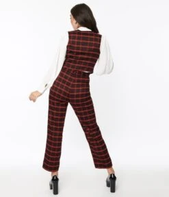 Black & Orange Windowpane Pants -Pleaser Clothing Store black orange windowpane pants 556862