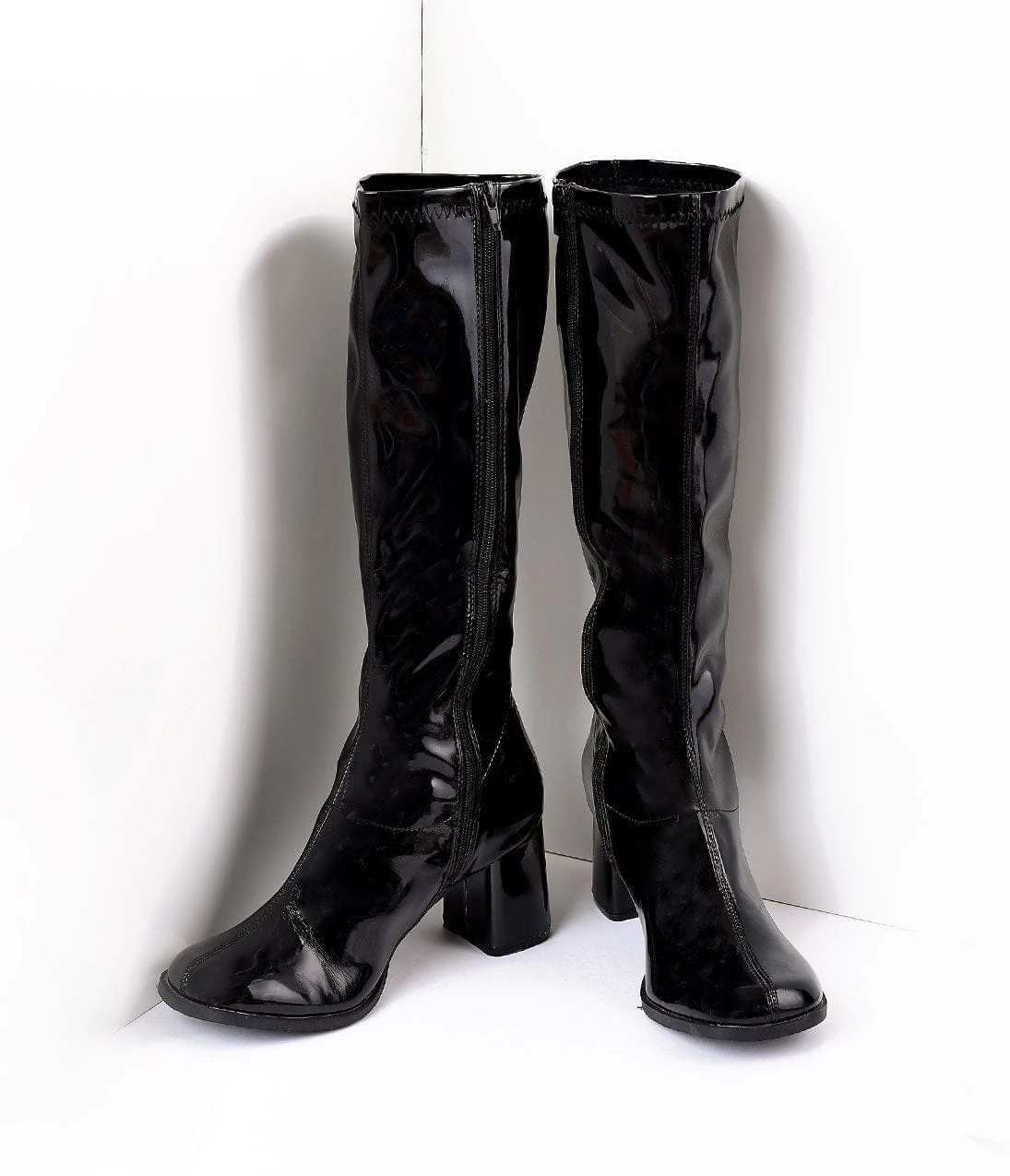 PLEASER Black Patent Knee High Go Go Boots 1 PLEASER Black Patent Knee High Go Go Boots