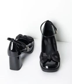 Black Patent Leatherette Bow Heels -Pleaser Clothing Store black patent leatherette bow heels 253969
