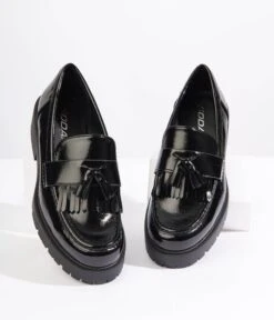 Black Patent Leatherette Chunky Loafers