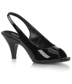 PLEASER Black Patent Leatherette Peep Toe Slingback Heels