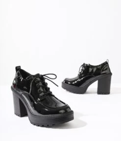 Black Patent Leatherette Platform Oxford Heels -Pleaser Clothing Store black patent leatherette platform oxford heels 401181