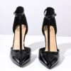 Black Patent Leatherette T-Strap Stiletto Heels