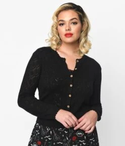 Black Perforated Heart Cardigan 5 Black Perforated Heart Cardigan -Pleaser Clothing Store black perforated heart cardigan 924432