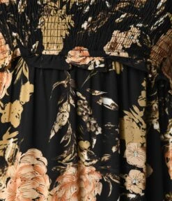 Pleaser Clothing Store -Pleaser Clothing Store black pink antique floral smocked puff sleeve midi dress 388307