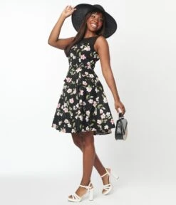 Black & Pink Floral Swing Dress